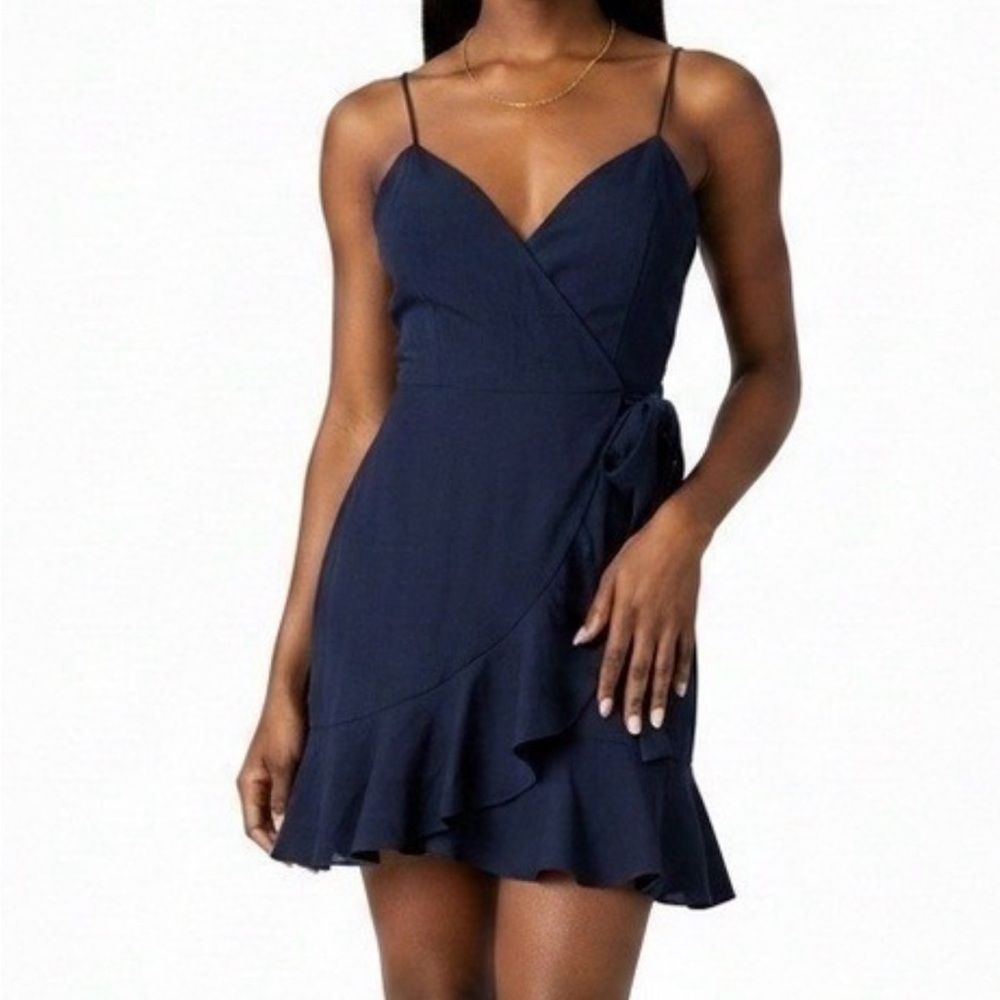Altar'd State Navy Wrap Ruffle Mini Dress - Picture 2 of 12